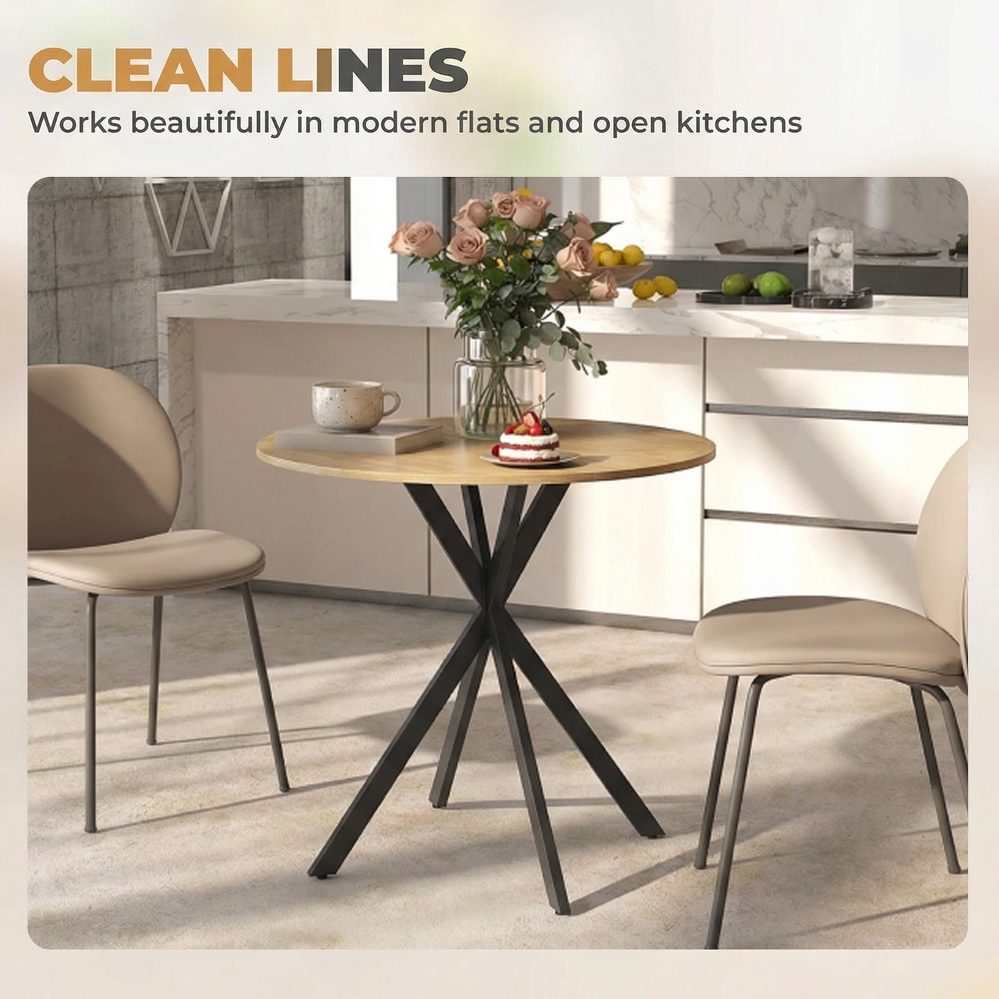 80cm Industrial Round Dining Table - White Oak