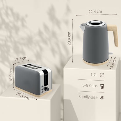 Stainless Steel Kettle and Toaster Set, 1.7L 3000W Fast Boil Kettle & 2 Slice Toaster Kitchen Set