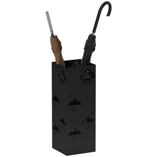 Metal Umbrella Stand, Square Umbrella Holder with Removable Drip Tray and 4 Hooks