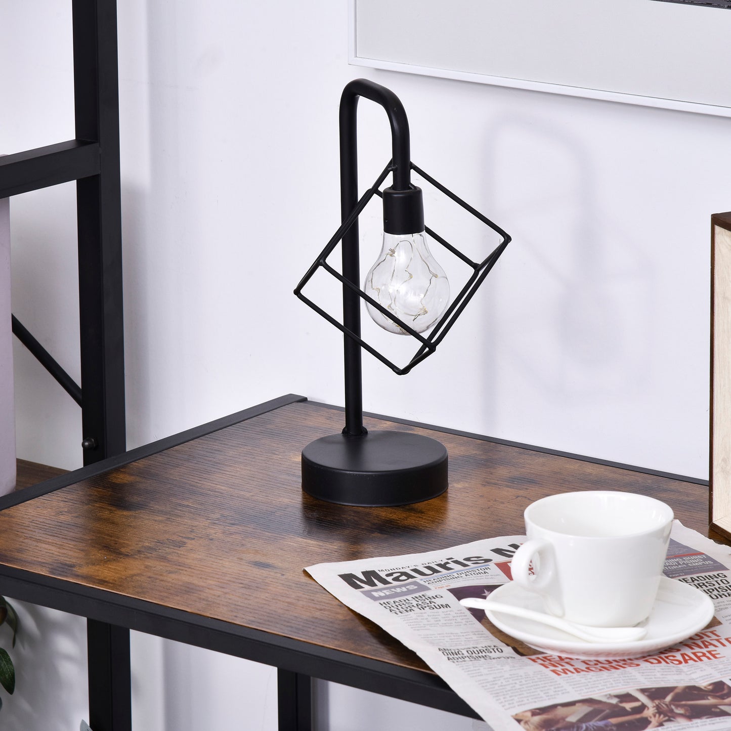Industrial-Style Side Table w/ Drawer Open Shelf Steel Frame Large Base Two-Tone Retro Stylish Home Furniture Bedroom Living