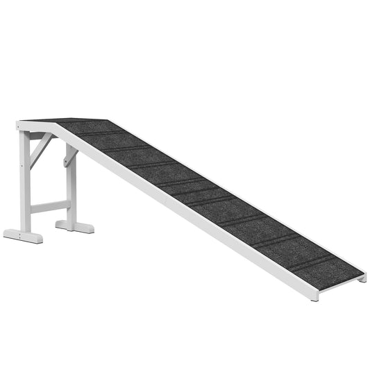 Pet Ramp for Dogs with Non-Slip Carpet and Top Platform - White & Grey