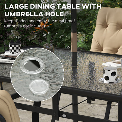 Seven-Piece Garden Dining Set with Ripple Tempered Glass Tabletop and Full-size Cushions - Beige