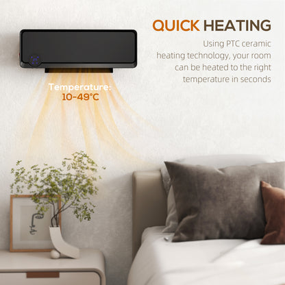 Wall Downflow Heater 2 Heat and Fan 1000W/2000W, Electric Space Heater with Timer Remote Oscillating