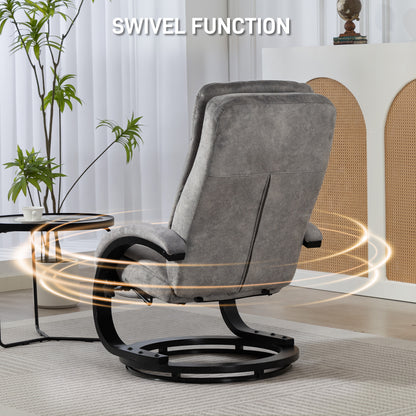 Swivel Recliner Chair with Footrest, Manual Recliner Armchair with Wooden Base