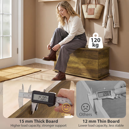 Storage Chest, 102L Blanket Box, Shoe Bench Safety Hinged Lid, Bed End Bench for Bedroom, 80 x 40 x 45cm, Brown