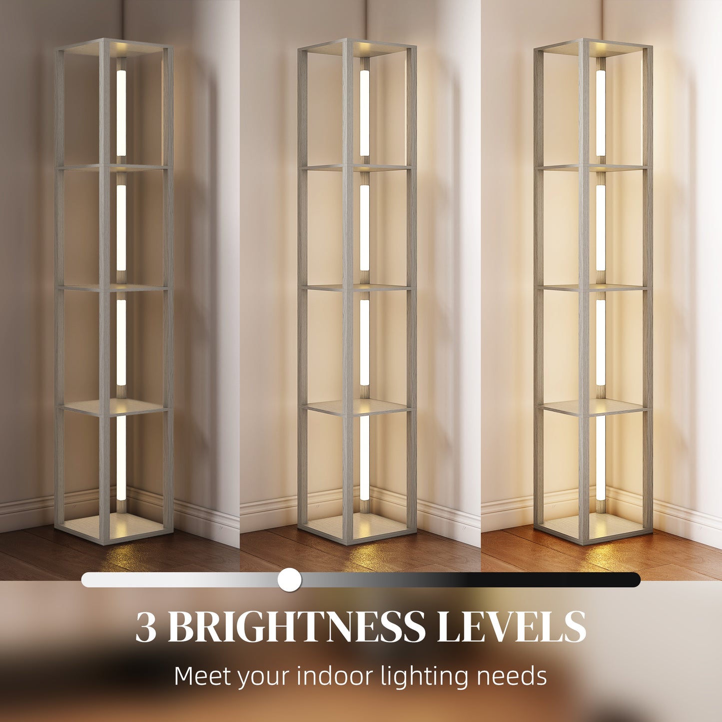 Floor Lamp with Shelves and 3 Brightness Levels - Oak