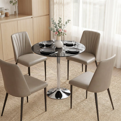 Round Bar Table, Modern Dining Table with Tempered Glass Top and Steel Frame for 4, 70 x 70 x 75.5cm, Black