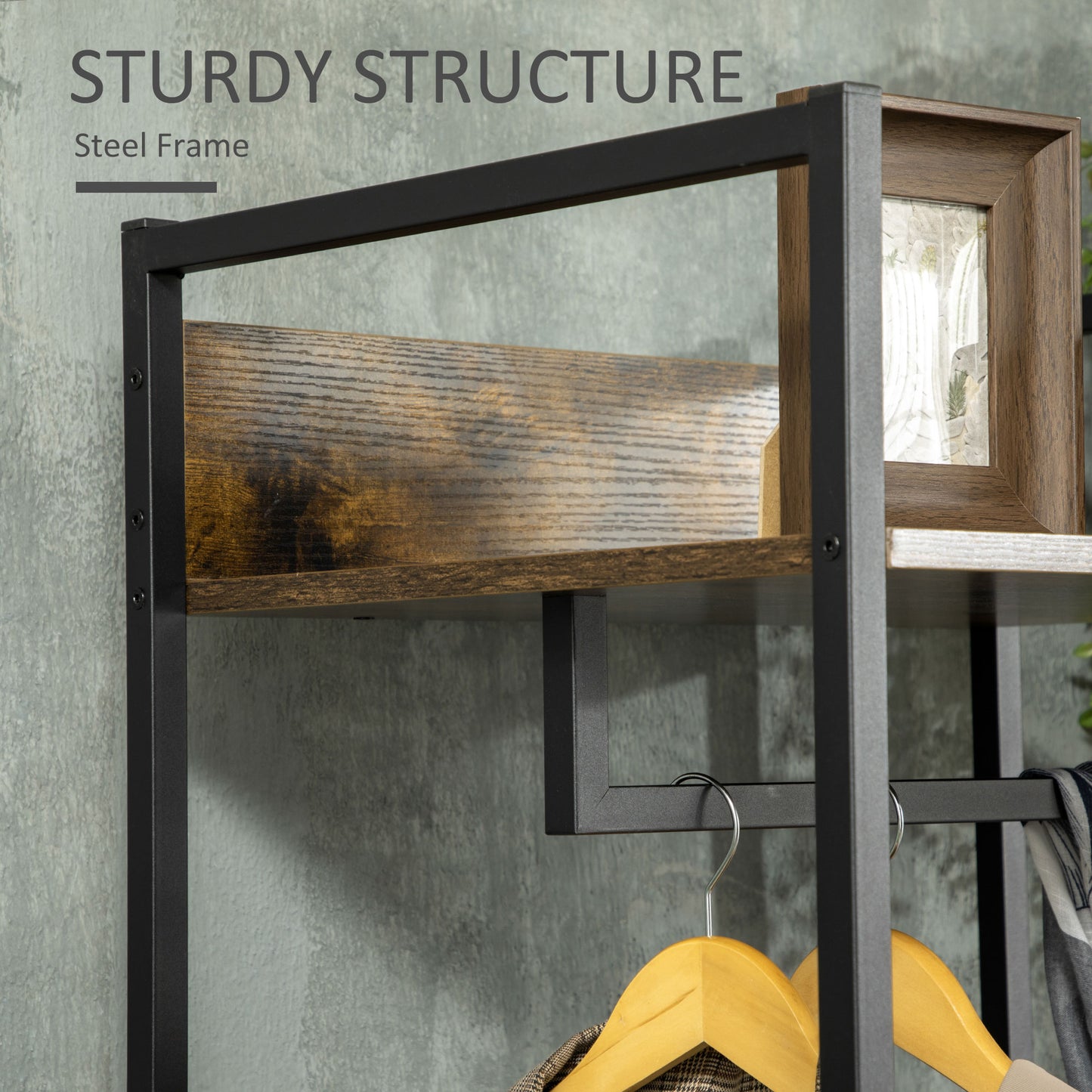 Clothes Rail, Metal Coat Stand, Garment Rack with 2 Fabric Storage Drawers, Single Wardrobe for Bedroom, Hallway
