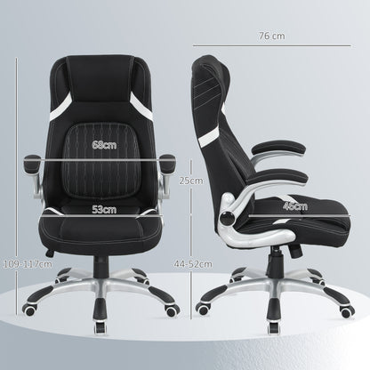 Linen-Look Office Chair, with Adjustable Height and Tension - Black