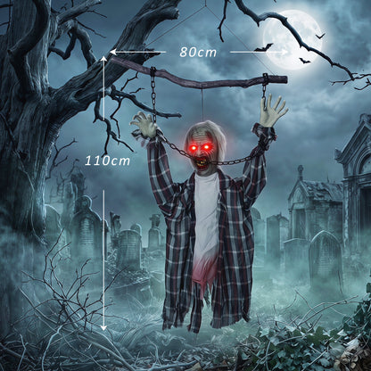 110cm Screaming Animated Hanging Halloween Decoration, Sound Touch Activated Zombie Decor with Glowing Red Eyes