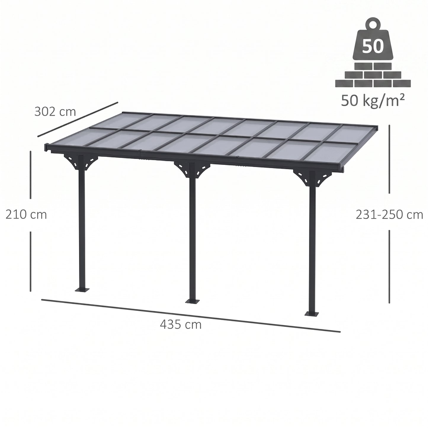 4.35 x 3m Outdoor Patio Gazebo Pergola, Retractable Pergola Canopy Aluminum Post & PC Roof, Grey