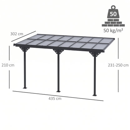 4.35 x 3m Outdoor Patio Gazebo Pergola, Retractable Pergola Canopy Aluminum Post & PC Roof, Grey