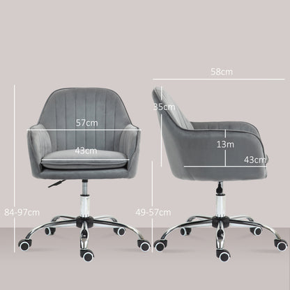 Office Chair, Swivel Desk Chair, Velvet-Feel Fabric Vanity Chair with Adjustable Height and Rolling Wheels for Home Work Stud