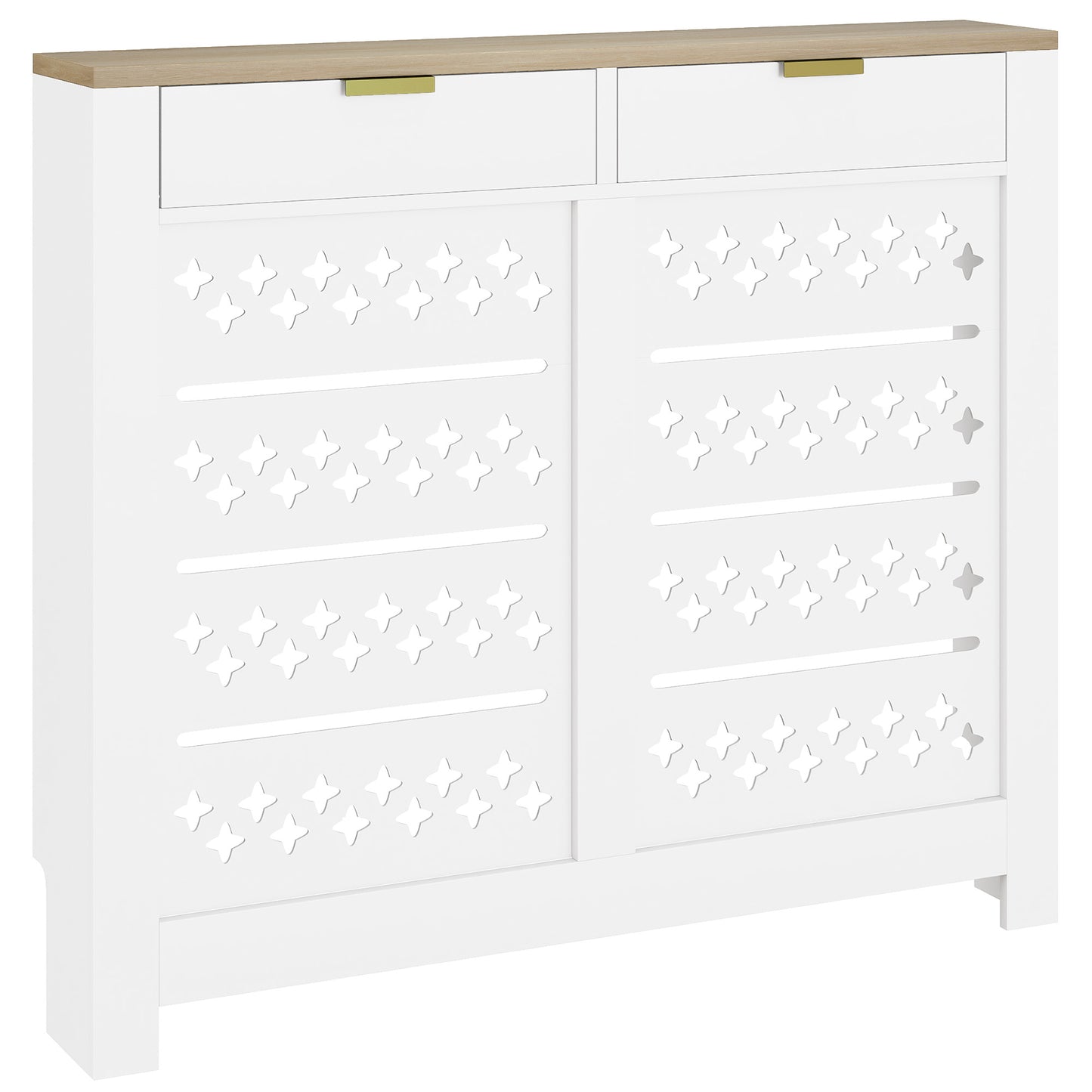 108 x 19 cm Minimal Radiator Cover, with 2 Drawers - White