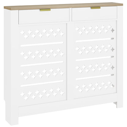 108 x 19 cm Minimal Radiator Cover, with 2 Drawers - White
