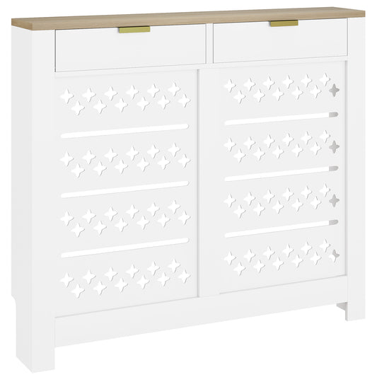 108 x 19 cm Minimal Radiator Cover, with 2 Drawers - White
