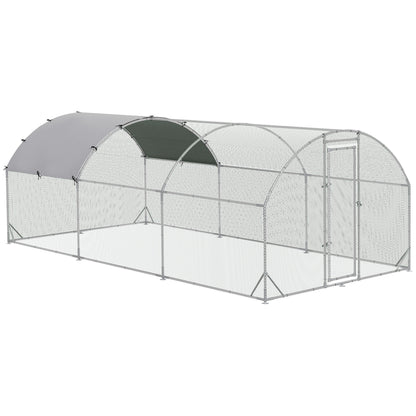 Large Galvanised Chicken Coop with Cover 5.7x2.8x2m Outdoor for Hens - Silver Grey