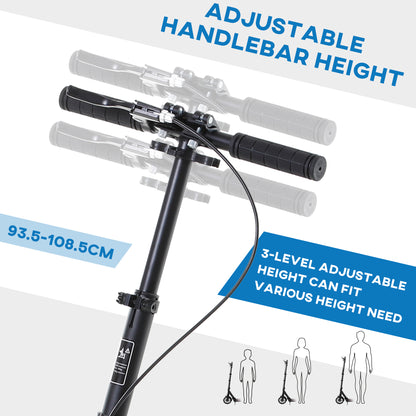 Adult Teens Kick Scooter Foldable Height Adjustable Aluminium Ride On Toy for 14+ w/ Rear Wheel & Hand Brake