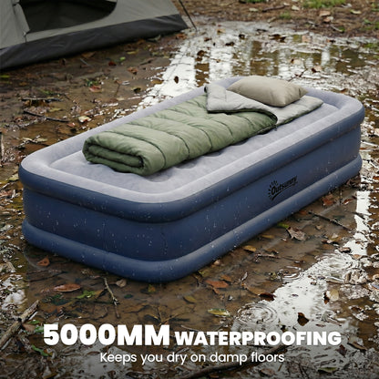 Inflatable Mattress, Single Air Bed with Built-in Electric Pump, 3 Mins Inflation, Flocked Surface, Grey