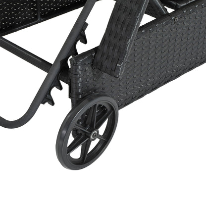 Rattan Sun Lounger, Garden Lounger Recliner with Wheels and Adjustable Backrest, Outdoor Reclining Sunbed Garden Chair