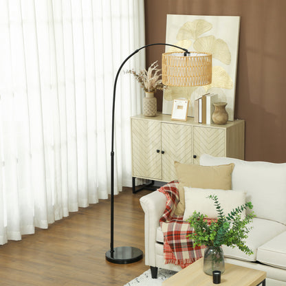 Rattan Floor Lamp for Living Room, Farmhouse Arc Standing Lamp with Dual-Layer Shade & Foot Switch