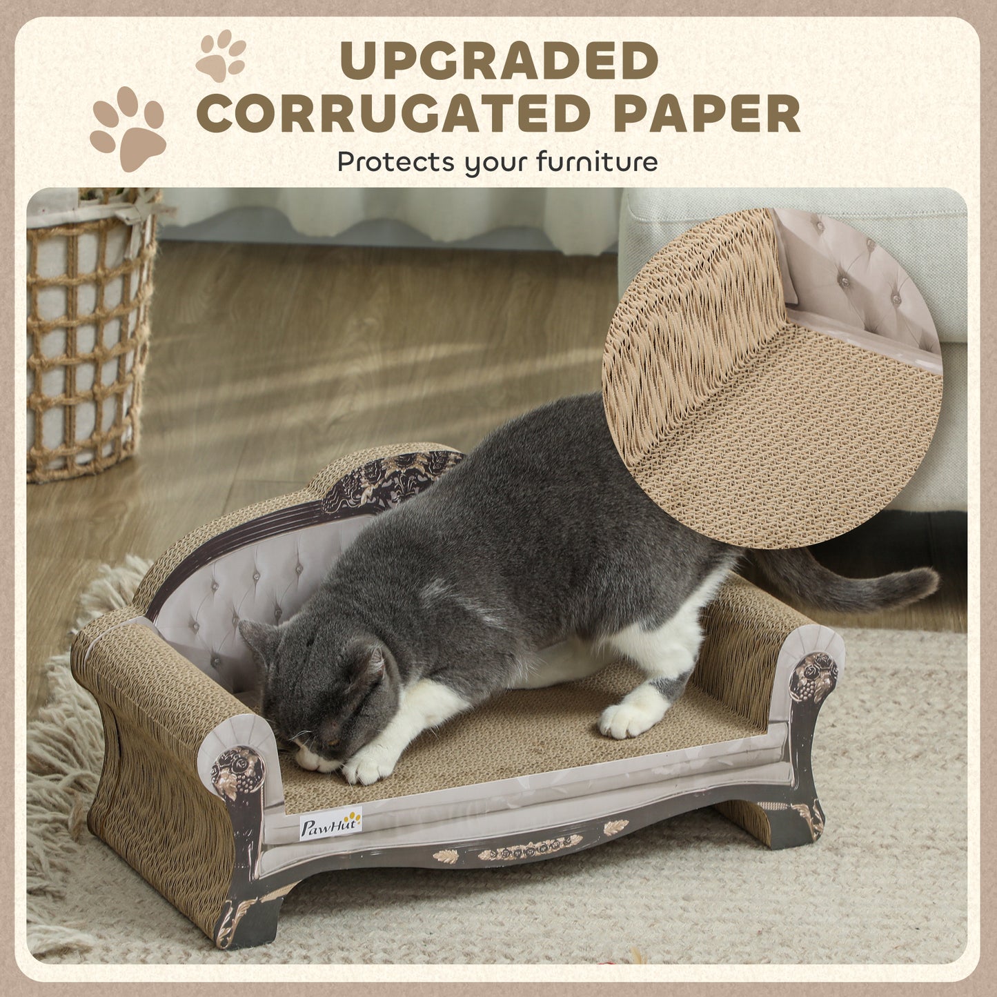 2-in-1 Cat Scratcher with Catnip for Indoor Cats, 29.5 x 56 x 26cm, Brown