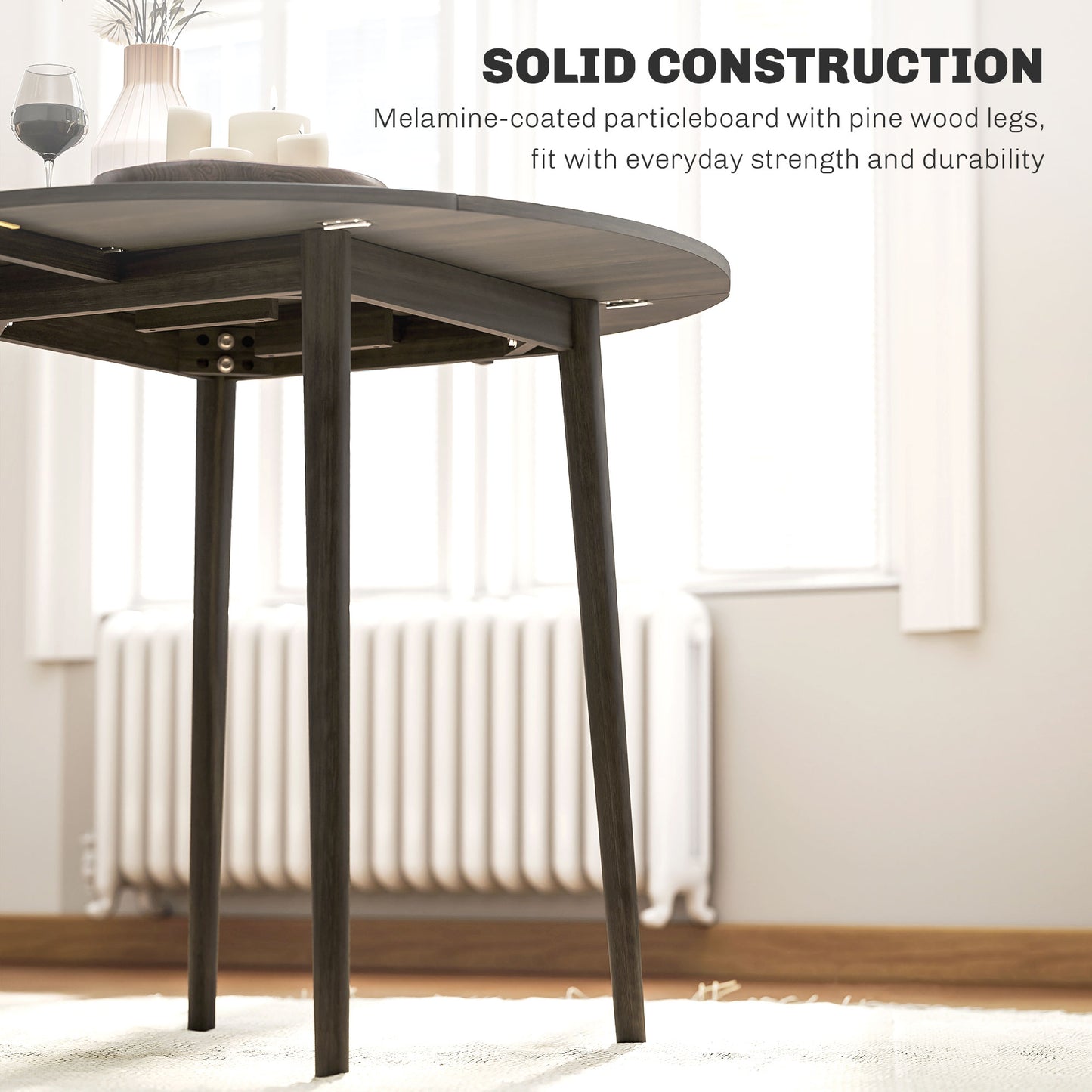 Folding Dining Table for 4, Round Drop Leaf Table, Modern Space Saving Small Kitchen Table with Wood Legs for Dining Room