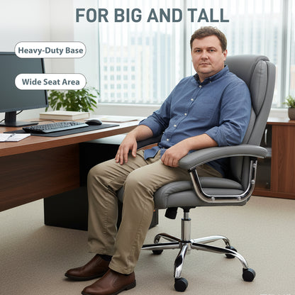 Big and Tall Office Chair 180kg with Spring Cushion, PU Leather - Grey