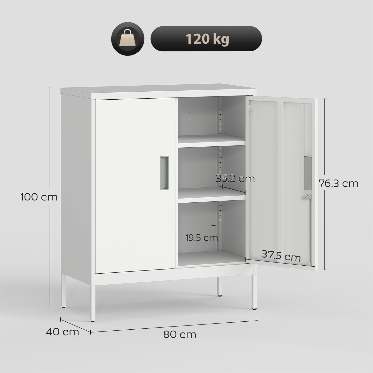 Metal Storage Cabinet with Lock and Adjustable Shelves - White