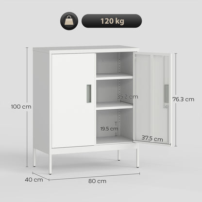 Metal Storage Cabinet with Lock and Adjustable Shelves - White