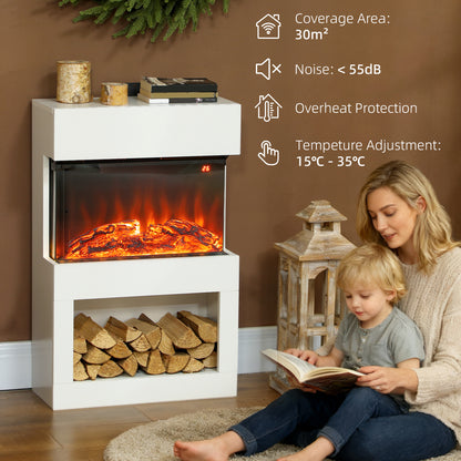 19" Electric Fireplace with Surround, 3D Flame Effect, 6 Colours & 3 Brightness Levels