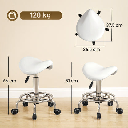 Salon Saddle Stool, Rolling Saddle Chair for Massage, Spa, Clinic, Beauty, Hairdressing and Tattoo, White