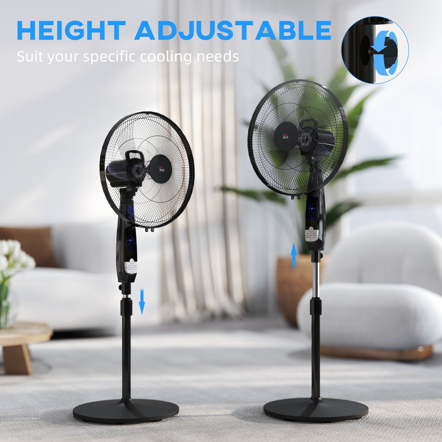 40 cm Pedestal Standing Floor Fan, Oscillation Cooling Fan with Remote Control, Black