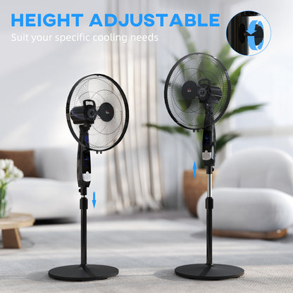 40 cm Pedestal Standing Floor Fan, Oscillation Cooling Fan with Remote Control, Black