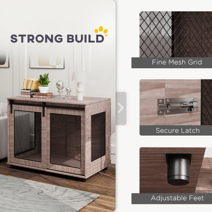 Dog Crate Furniture with Sliding Door for Large Dogs, Walnut Brown