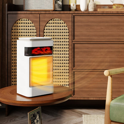 Ceramic Electric Heater, 1500W Fan Space Heater with 3 Modes, 24H Timer, Flame Effect, Oscillation for Bedroom, White
