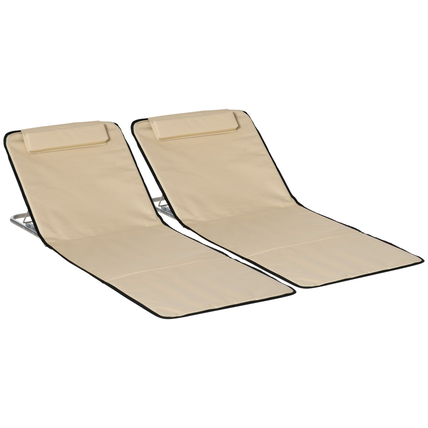 Set of 2 Foldable Garden Beach Chair Mat Lightweight Outdoor Sun Lounger Seats Adjustable Back Metal Frame PE Fabric Head Pil
