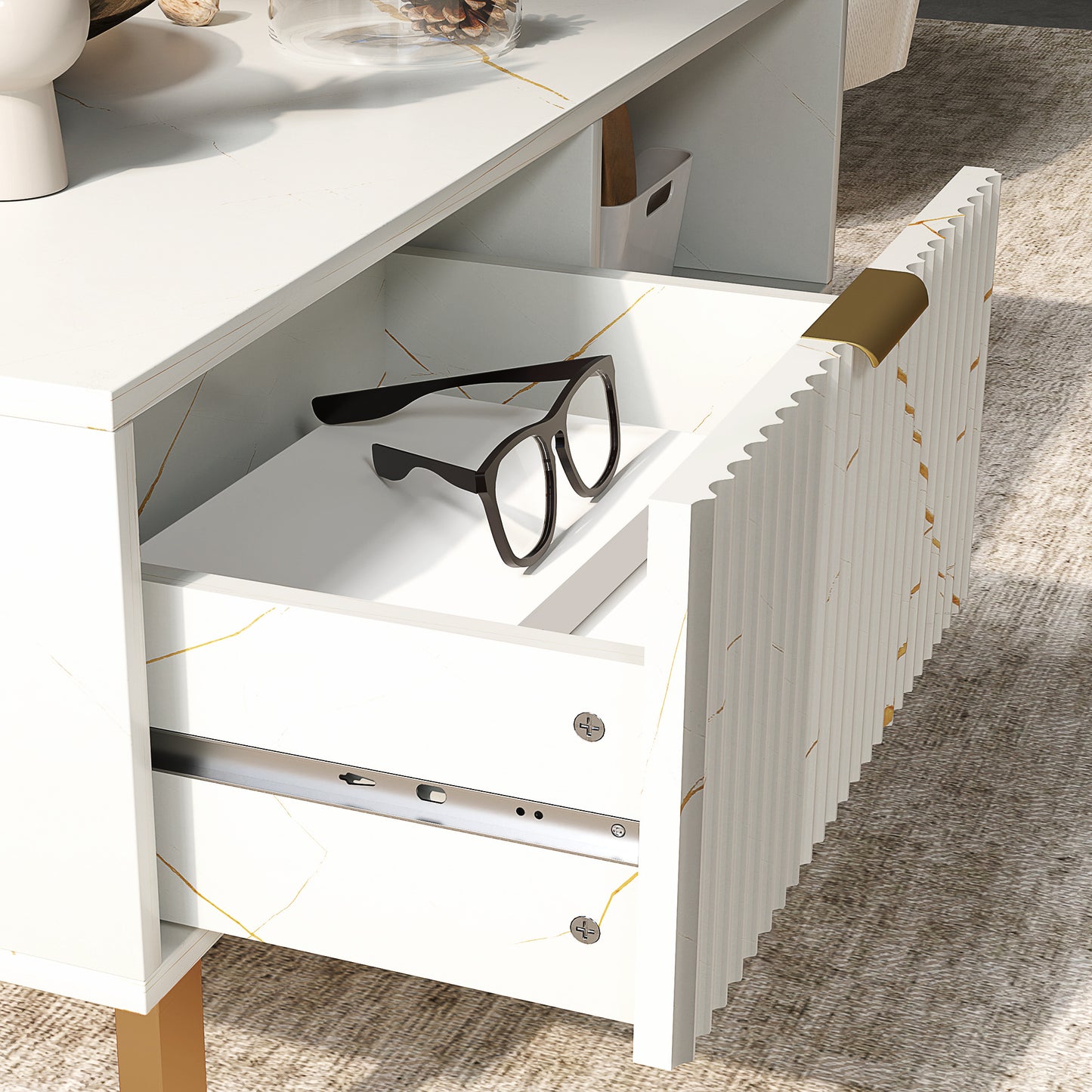 Elegant Marble Effect Storage Coffee Table - White