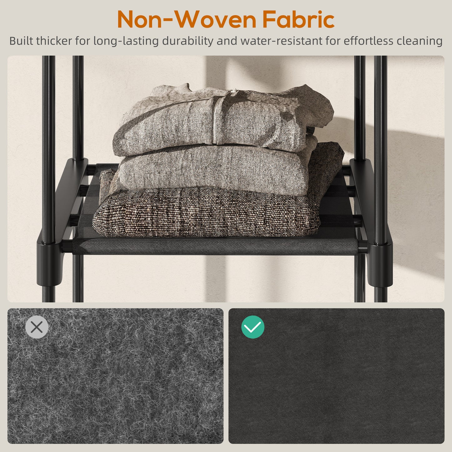 Portable Wardrobe, Open Clothes Wardrobe with 8 Shelves, 3 Hanging Rails, Black