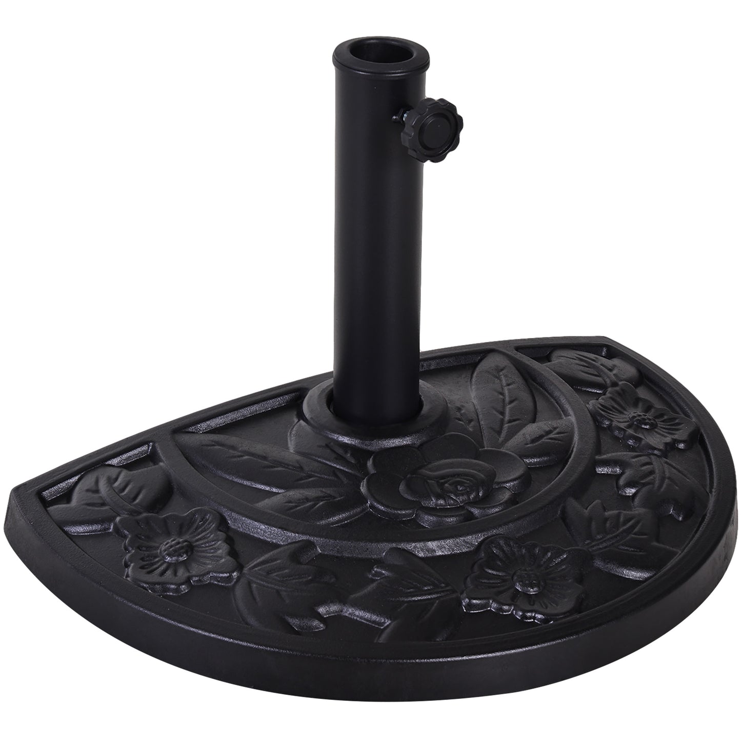 9kg Resin Parasol Base, Half Round Umbrella Stand with Floral Design for Garden, Outdoor, Suitable Umbrella Rod: Ø3.8cm