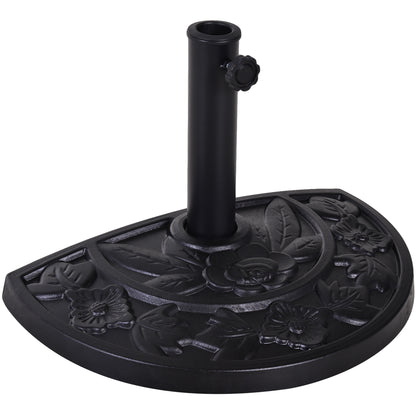 9kg Resin Parasol Base, Half Round Umbrella Stand with Floral Design for Garden, Outdoor, Suitable Umbrella Rod: Ø3.8cm