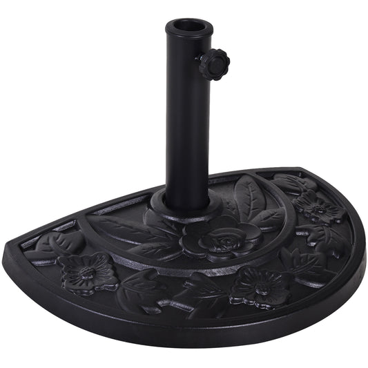 9kg Resin Parasol Base, Half Round Umbrella Stand with Floral Design for Garden, Outdoor, Suitable Umbrella Rod: Ø3.8cm