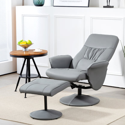 Swivel Recliner Chair with Footstool, PU Leather Armchair and Ottoman with High Back and Round Base for Living Room