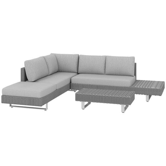 Three-Piece Rattan Sofa Set, with Cushions - Light Grey