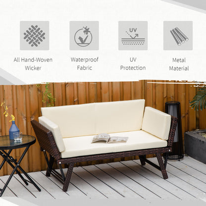 2-Seater 2-in-1 Rattan Convertible Sofa Daybed, Brown
