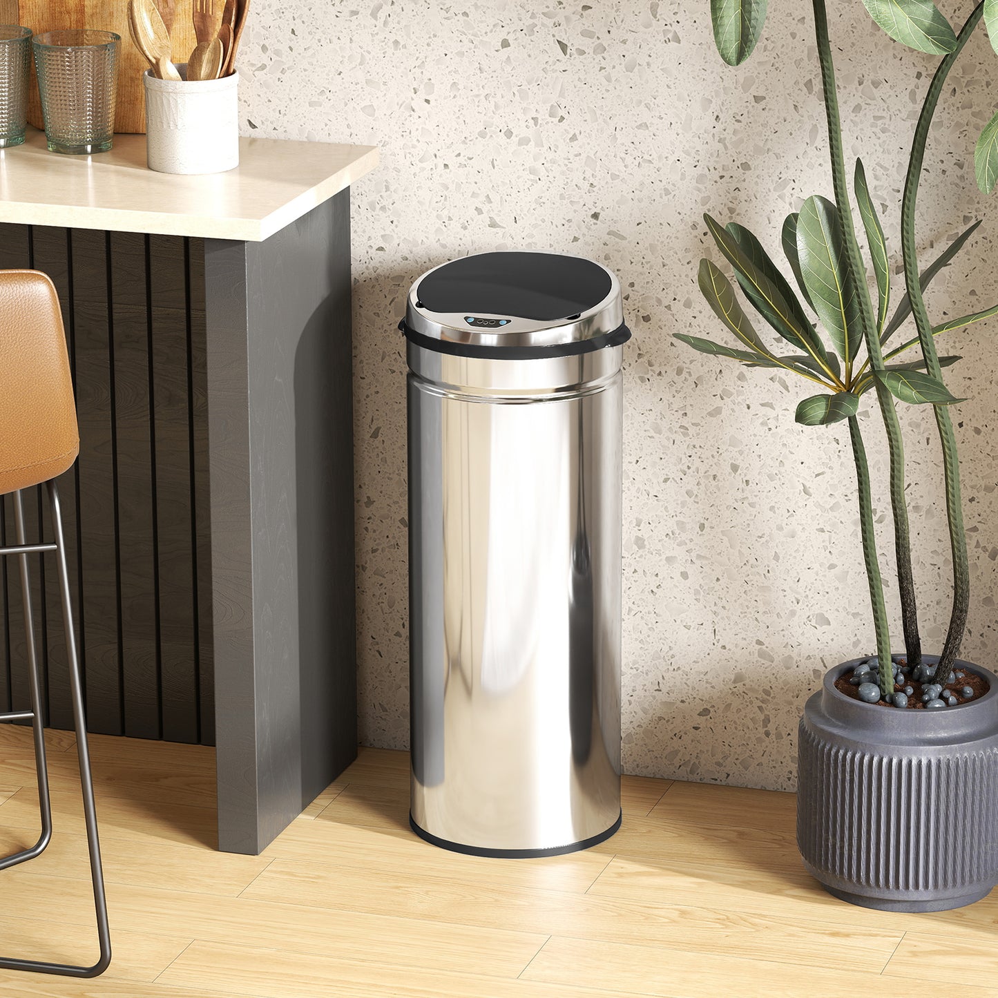50L Stainless Steel Sensor Bin - Silver Tone