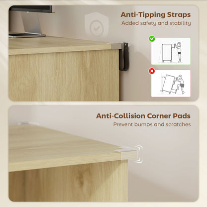 Computer Desk, Office Desk with Bookshelf, File Drawer and Legal Hanging File Holders, Oak Wood Effect