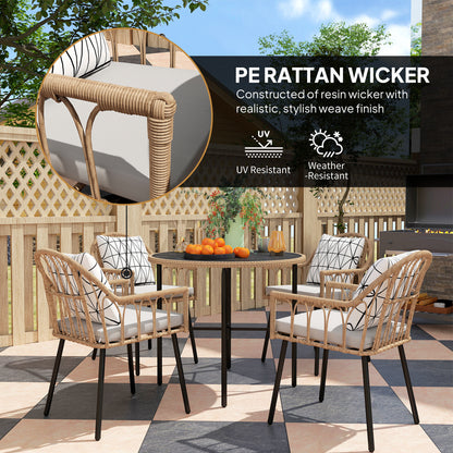 5 Piece Patio Rattan Dining Set, Wicker Garden Table and Chairs w/ Removable Seat & Back Cushions