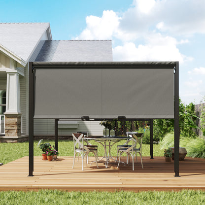 3 X 3 Meters Pergola with Sliding Roof, Garden Gazebo with Adjustable Sun Shade Canopy and Steel Frame, Charcoal Grey