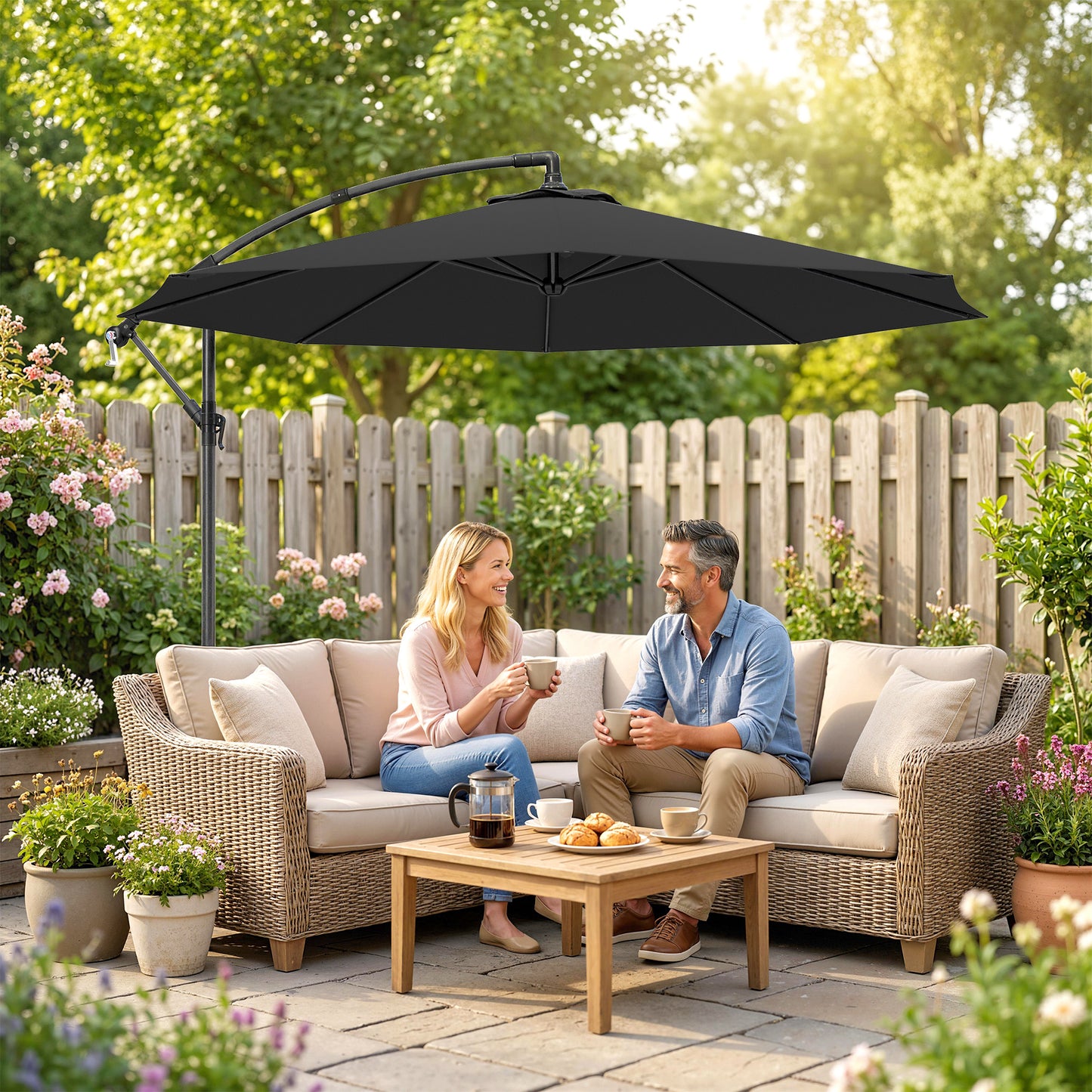 3m Overhanging Cantilever Parasol, with Cross Base - Black